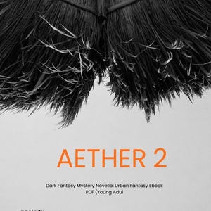 Peut inclure: Couverture de livre avec le titre "AETHER 2" en lettres orange. La couverture présente une image en noir et blanc d'un toit de chaume sur fond gris clair. Le nom de l'auteur est "pasindu Avishka".