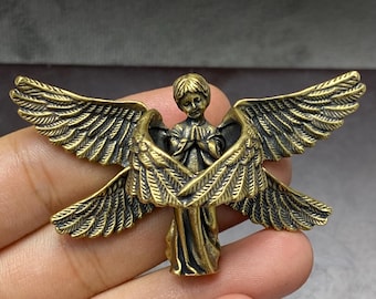Mini estatua de latón, escultura vintage de ángel guardián, mesa de oración, mascota de té