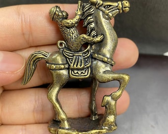 Figurka konia-małpy z mosiądzu w stylu vintage, dekoracja biurka z napisem „Sukces i Fortuna”