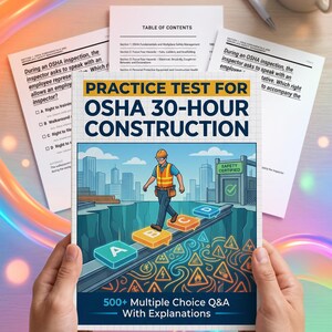Examen de práctica OSHA de 30 horas para la construcción (2026) en PDF / Más de 500 preguntas con explicaciones / Guía de estudio para la preparación del examen / Descarga instantánea