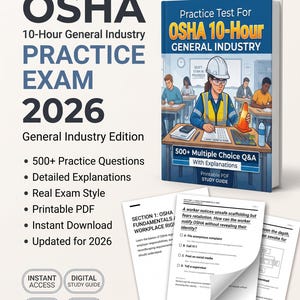 OSHA 10-Hour General Industry Practice Test 2026 PDF | 500+ MCQs with Explanations | Exam Prep Study Guide | Instant Download