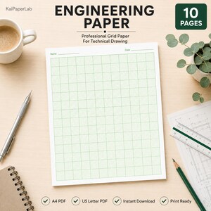 Engineering Paper PDF, Printable Engineering Grid Paper, Green Graph Paper, Technical Notes Paper, Letter Size Download