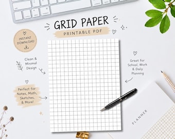 Printable Grid Paper PDF, Graph Paper Template, Digital Math, Letter Size Download