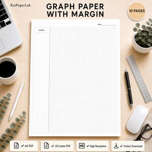 Papel cuadriculado imprimible con margen, papel cuadriculado en PDF, papel para apuntes de estudiantes, papel cuadriculado para ingeniería.