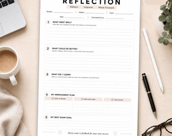 After Exam Reflection Worksheet Printable PDF | Post Exam Reflection | Exam Review Planner | Test Reflection Sheet | Student Study Review