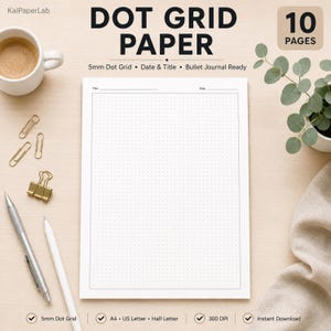 Papel cuadriculado de puntos imprimible en PDF, plantilla de cuadrícula de puntos de 5 mm, papel para bullet journal, páginas de agenda tamaño carta, papel punteado para cuaderno