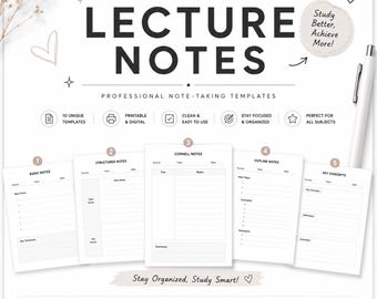 Lecture Notes Template Bundle, Cornell Notes Printable, Note Taking Pages PDF, Student Study Planner, College Notes, Exam Review Sheets