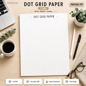 Punktkariertes Papier zum Ausdrucken, 5-mm-Punktkart (PDF), Bullet-Journal-Papier, Punktkariertes Notizbuch, Kariertes Papier, A4/US Letter (Sofort-Download)