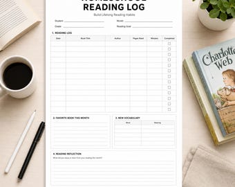Registro de lectura para la educación en casa (PDF imprimible) / Rastreador de lectura / Registro de libros para niños / Diario de lectura para la educación en casa / Imprimible en formato A4