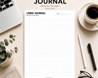 Páginas de diario con renglones imprimibles en PDF / Páginas de diario imprimibles / Papel de diario minimalista / Papel de escritura con renglones / Diario A4 imprimible