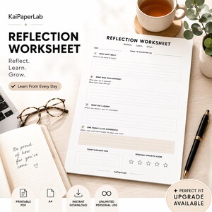 Reflection Worksheet Printable PDF | Self Reflection Planner  Personal Growth Journal  ADHD Planner  Executive Function  A4 Instant Download