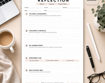 Arbeitsblatt zur Studienreflexion (PDF zum Ausdrucken) | Reflexionsbogen für Studierende | Studienrückblick | Akademische Reflexion | Hochschulstudium