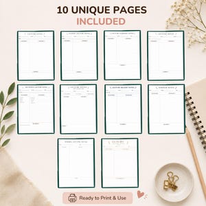May include: A collection of 10 unique printable lecture note pages featuring various layouts with lined sections, headers for dates and topics, and summary areas. The text 10 UNIQUE PAGES INCLUDED and Ready to Print & Use is visible.