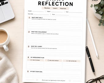 Exam Reflection Worksheet Printable PDF | Exam Review Planner | Test Reflection Sheet | Study Reflection Worksheet | Student Exam Review
