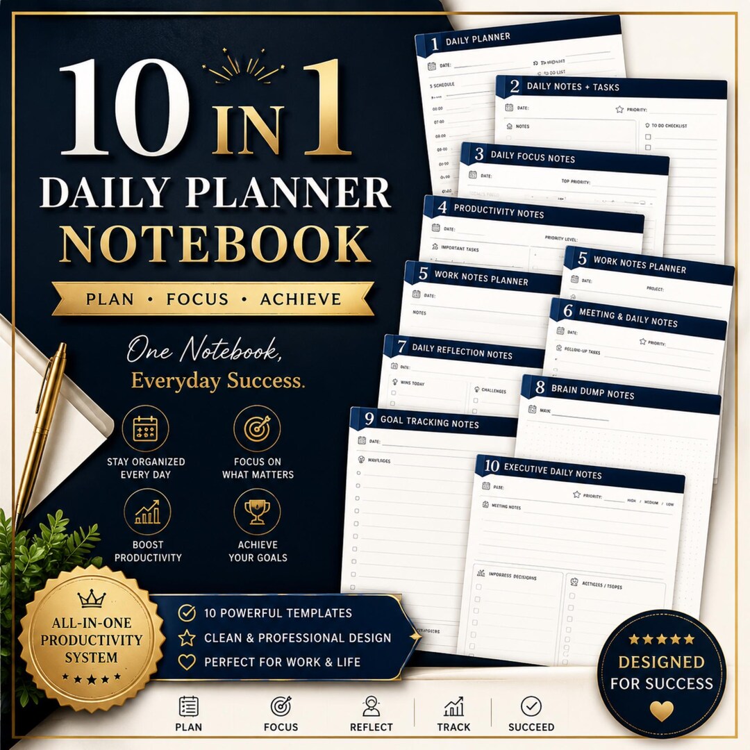 Daily Planner Printable Bundle, Daily Notes Template, Productivity ...