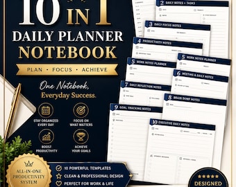 Daily Planner Printable Bundle, Daily Notes Template, Productivity Planner PDF, Goal Tracking Pages, Work Planner, Digital Notebook