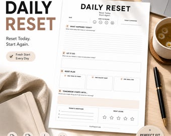 Daily Reset Planner Printable PDF | ADHD Planner | Daily Reflection Worksheet | Mental Reset Planner | Productivity Printable