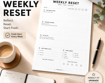 Weekly Reset Planner Printable PDF | Weekly Reflection Worksheet | ADHD Planner | Weekly Review | Productivity Planner |A4 Instant Download
