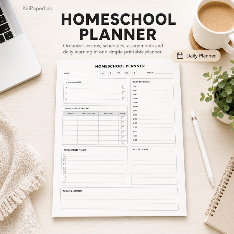 Homeschool Planner Printable PDF Daily Homeschool Schedule & Lesson ...
