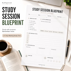 Study Session Planner Printable PDF | Study Routine Worksheet | Student Study Planner | College Study Organizer | Focus Study Printable