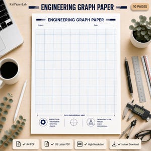 Engineering Graph Paper Printable Bundle, Engineering Graph Paper PDF, Technical Drawing Paper, Drafting Paper, Engineering Notes
