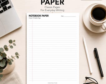 Papel para cuaderno imprimible en PDF / Papel para cuaderno imprimible / Papel rayado en PDF / Papel para escribir imprimible / Página de notas A4