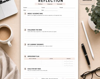 Reflexionsbogen für das Studium (PDF zum Ausdrucken) | Studienplaner | Reflexionsbogen für Studierende | Akademische Reflexion | Hochschulstudium