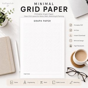 Graph Paper Printable, Minimal Grid Paper, Dot Grid, Engineering Graph Paper, Isometric Grid PDF