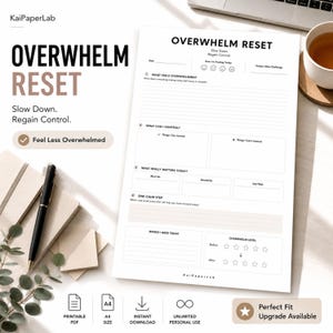 Overwhelm Reset Worksheet Printable PDF | ADHD Planner | Mental Reset Planner | Executive Function Worksheet | Stress Organizer  A4 Instant