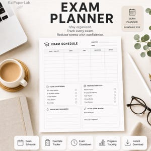 Exam Planner Printable, Exam Schedule, Study Planner, Revision Planner, Test Prep Planner, A4 PDF