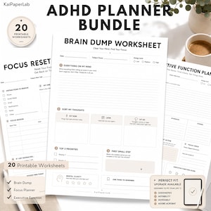ADHD Planner Bundle Printable PDF  20 Printable Worksheets  Executive Function Planner  Brain Dump Worksheet Focus Planner Instant Download