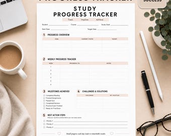 Lernfortschritts-Tracker (PDF zum Ausdrucken) | Fortschritts-Tracker für Schüler | Lernziel-Tracker | Arbeitsblatt zum akademischen Fortschritt | Lernplaner (zum Ausdrucken)