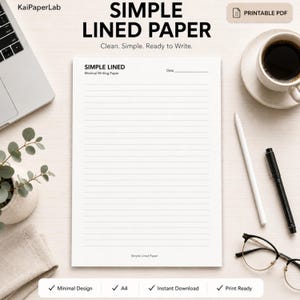 Einfaches liniertes Papier (PDF zum Ausdrucken) | Minimales liniertes Papier | Blanko-Schreibpapier | Bedruckbares Notizbuchpapier | A4-linierte Notizen