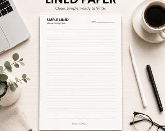 Papel rayado sencillo imprimible en PDF / Papel rayado minimalista / Papel de escritura liso / Papel para cuaderno imprimible / Apuntes rayados A4