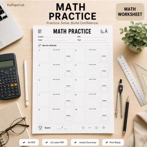 Math Worksheets Printable, Math Practice Workbook, Homeschool Math, Problem Solving PDF, A4 US Letter