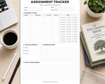 Planificador de tareas para la educación en casa (PDF imprimible) / Planificador de tareas / Registro de tareas para la educación en casa / Registro de tareas del estudiante / Imprimible en formato A4