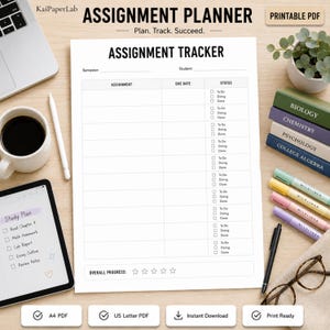 Assignment Planner Printable, Student Assignment Tracker PDF, Homework Planner, Project Planner, Study Schedule, A4 US Letter