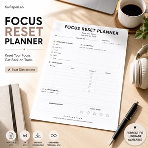 Focus Reset Planner Printable PDF | Focus Planner | ADHD Productivity Worksheet | Deep Work Planner  Executive Function  A4 Instant Download