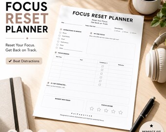 Focus Reset Planner Printable PDF | Focus Planner | ADHD Productivity Worksheet | Deep Work Planner  Executive Function  A4 Instant Download