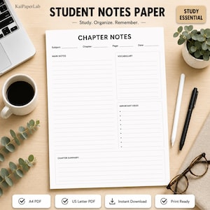 Modello per appunti studenteschi stampabile, appunti di studio in PDF, pagine per appunti di lezione, carta per appunti di classe, appunti universitari, modello per prendere appunti, formato A4 US Letter