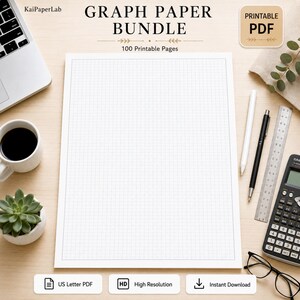 Graph Paper Bundle 100 Pages Printable, Ultimate Graph Paper Pack, Math Engineering Coordinate Grid PDF