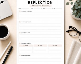Student Reflection Worksheet Printable PDF  Study Reflection Worksheet Exam Review Planner  Learning Reflection Sheet  College Study Planner
