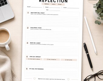 Student Reflection Worksheet Printable PDF | Learning Reflection Sheet | Study Reflection Printable | Student Self Assessment | Academic