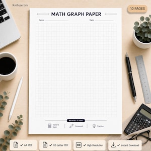 Printable Math Graph Paper Bundle, Math Graph Paper PDF, Algebra Graph Paper, Geometry Graph Paper, Coordinate Grid, Function Graph Paper