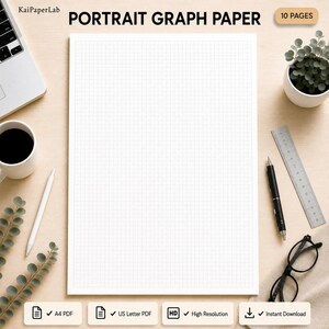 Portrait Graph Paper Printable Bundle, Graph Paper PDF, Grid Paper Template, Notebook Graph Paper, Cornell Notes, Study Notes, A4 US Letter