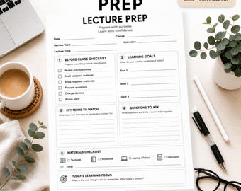 PDF imprimible para la preparación de clases / Hoja de trabajo para la preparación de clases / Planificador de estudio para estudiantes / Organizador de clases universitarias / Planificador de apuntes universitarios