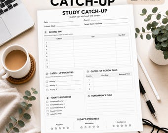 PDF imprimible para ponerse al día con los estudios / Planificador de recuperación estudiantil / Hoja de trabajo para ponerse al día con las tareas / Planificador de estudios universitarios / Organizador de estudios