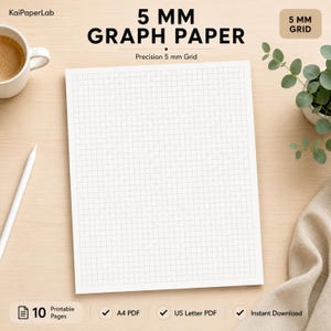 Graph Paper Printable PDF, 5mm Grid Paper, Engineering Graph Paper, Math Grid Paper, A4 & US Letter Digital Download