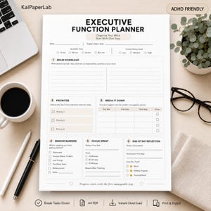 Executive Function Planner Printable PDF | Executive Dysfunction Worksheet | ADHD Planner | Focus Planner | Productivity Printable