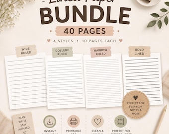 Printbaar pakket gelinieerd papier (PDF), met brede lijnen, smalle lijnen en dikke lijnen, 40 pagina's, US Letter-formaat.